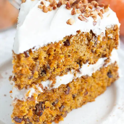 The Best Vegan Carrot Cake recipe served on a plate.
