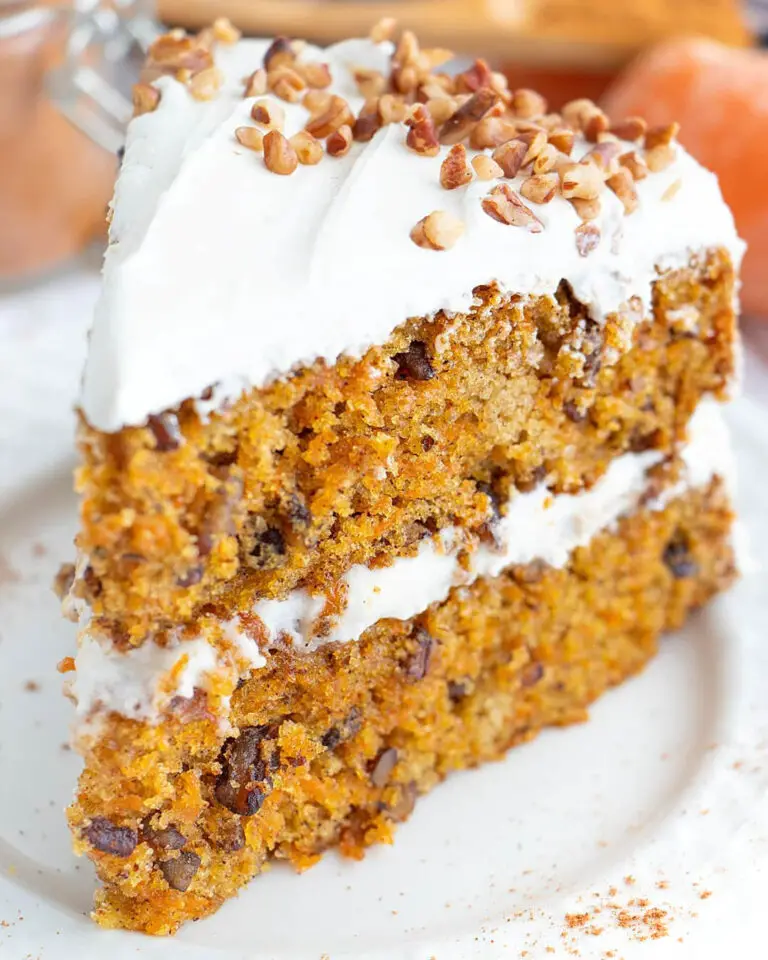 The Best Vegan Carrot Cake recipe served on a plate.