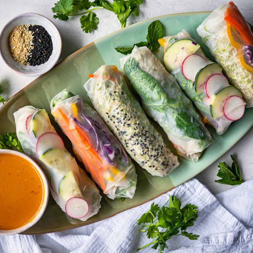 Veggie Summer Rolls with Shiso Tahini Dipping Sauce - Good Old Vegan