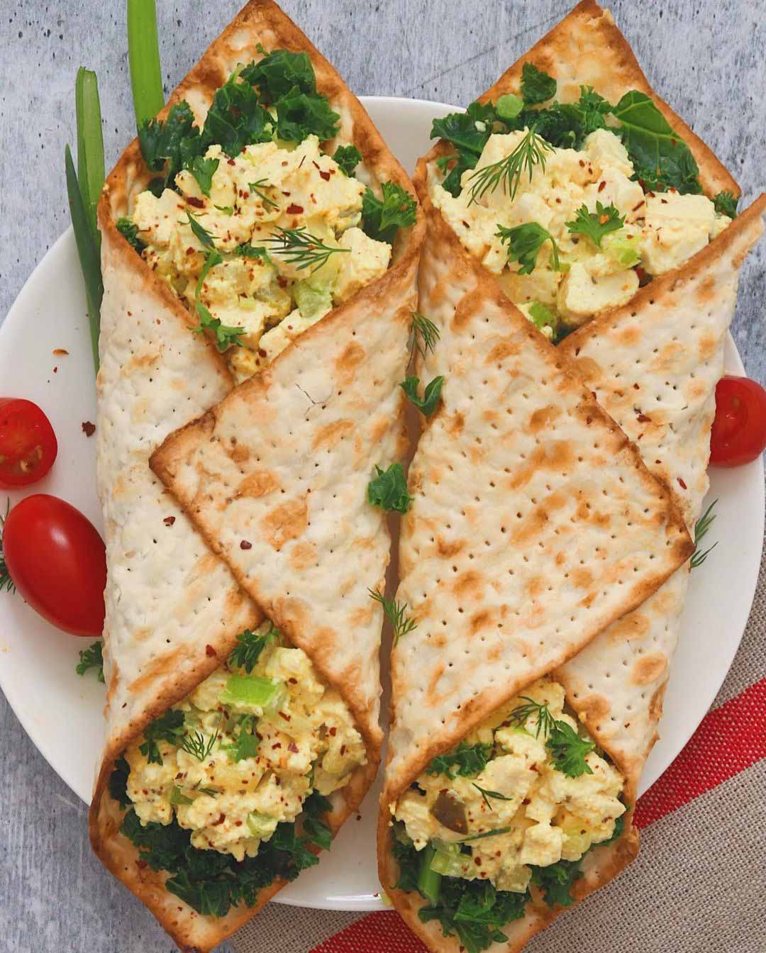 “No Egg” Salad Matzah Wraps