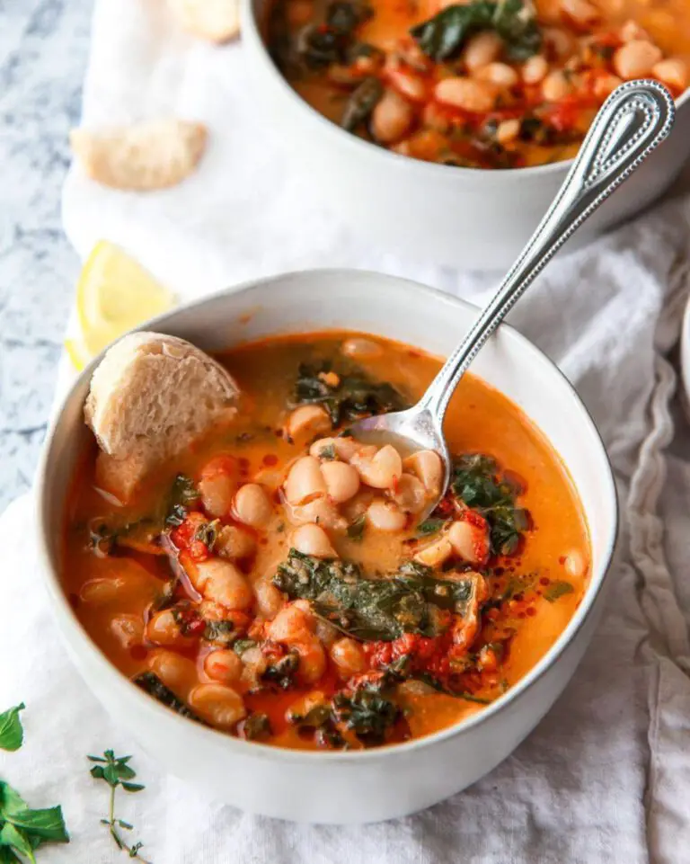 Mediterranean White Bean Soup with Harissa & Tahini