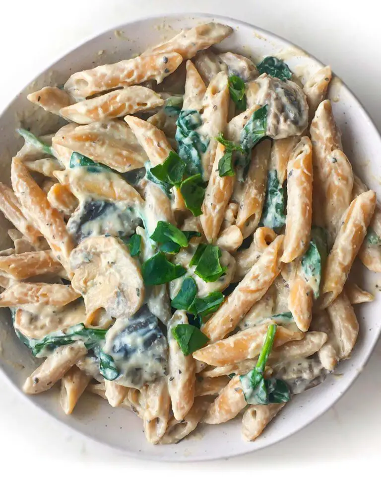 Creamy Garlic & Mushroom Pasta recipe served on a plate.