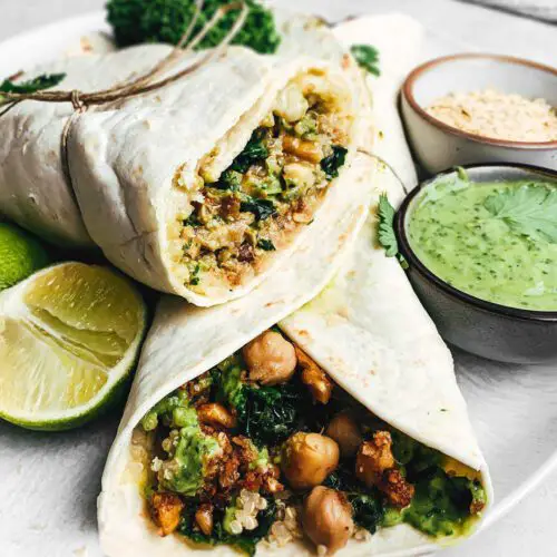 Loaded Vegan Quinoa Wraps recipe served on a plate.