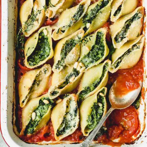 Ricotta Stuffed Shells recipe served in a large bowl.