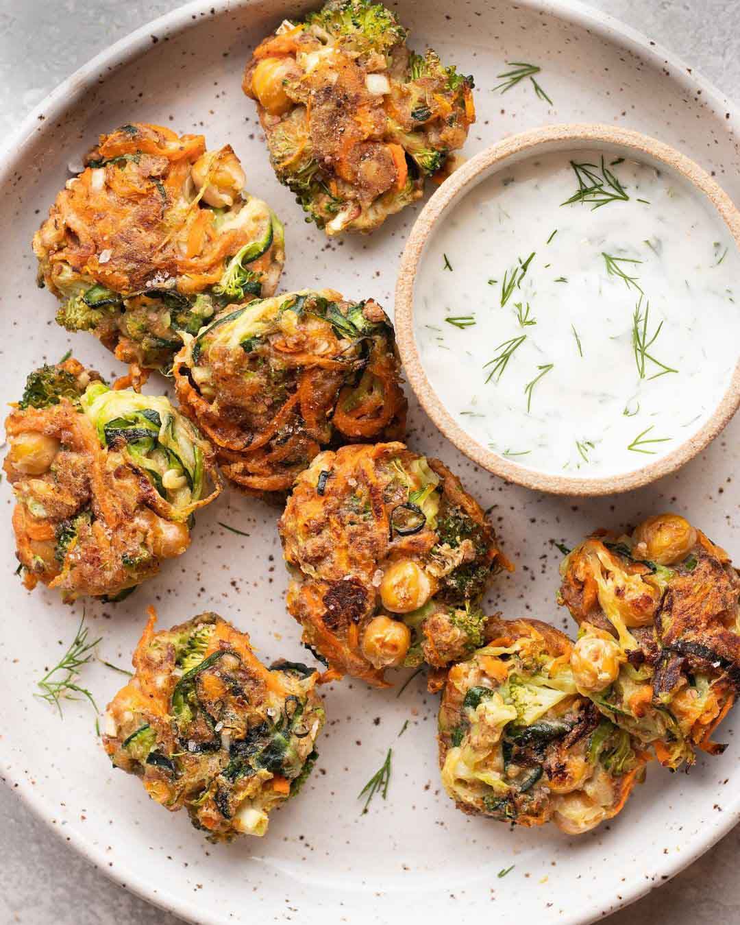 Vegan Broccoli Chickpea Fritters recipe served on a plate.