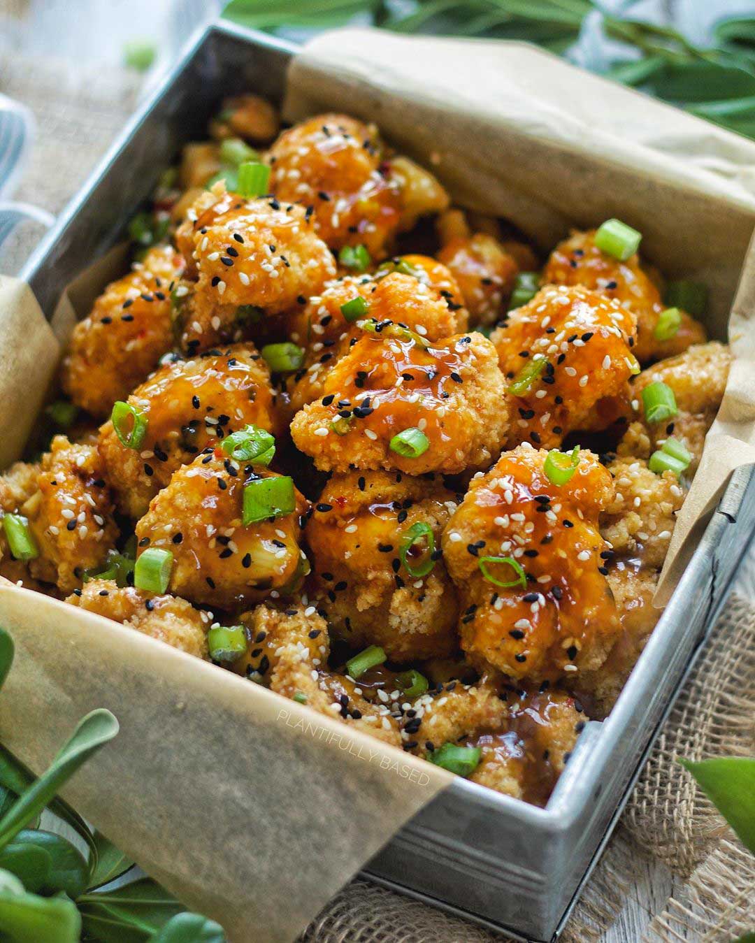 Spicy Sesame Cauliflower Wings recipe served in a bowl.