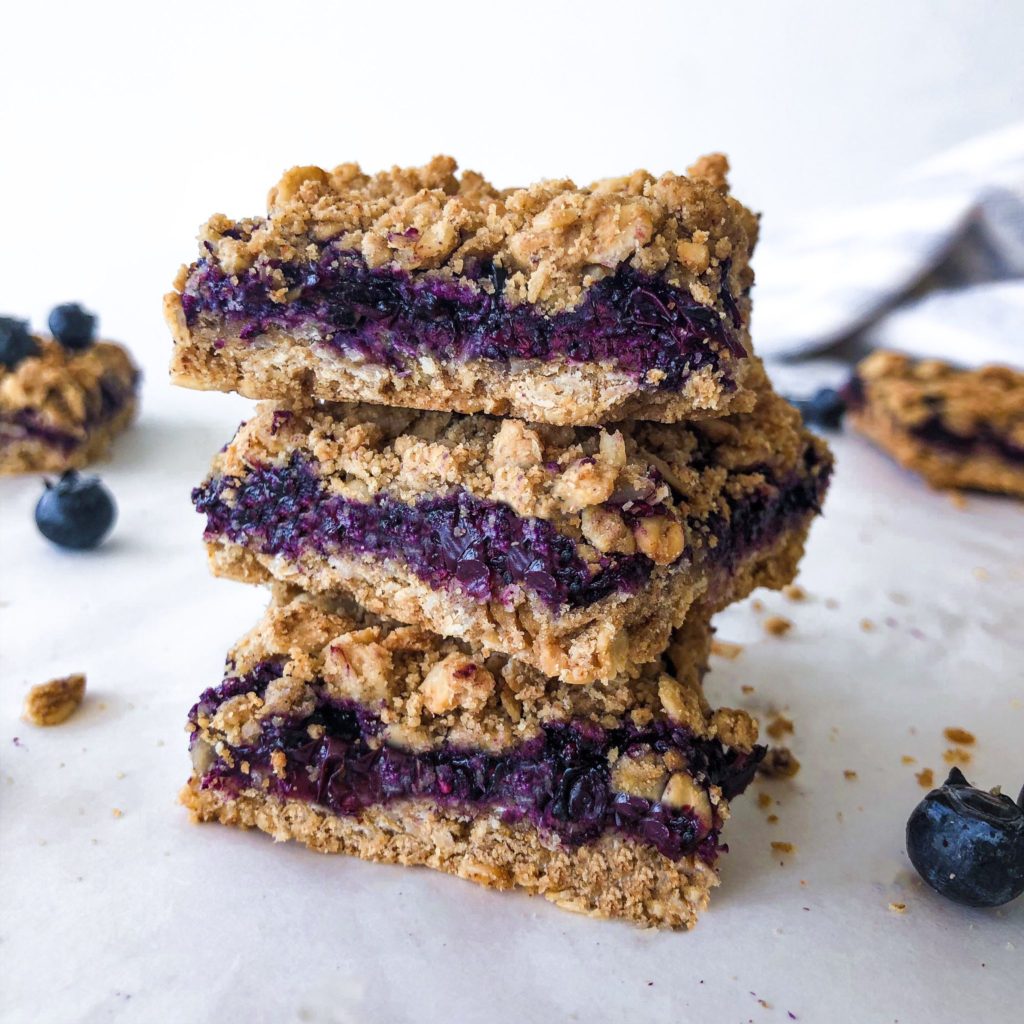 Healthy Blueberry Crumble Bars recipe served on a plate.