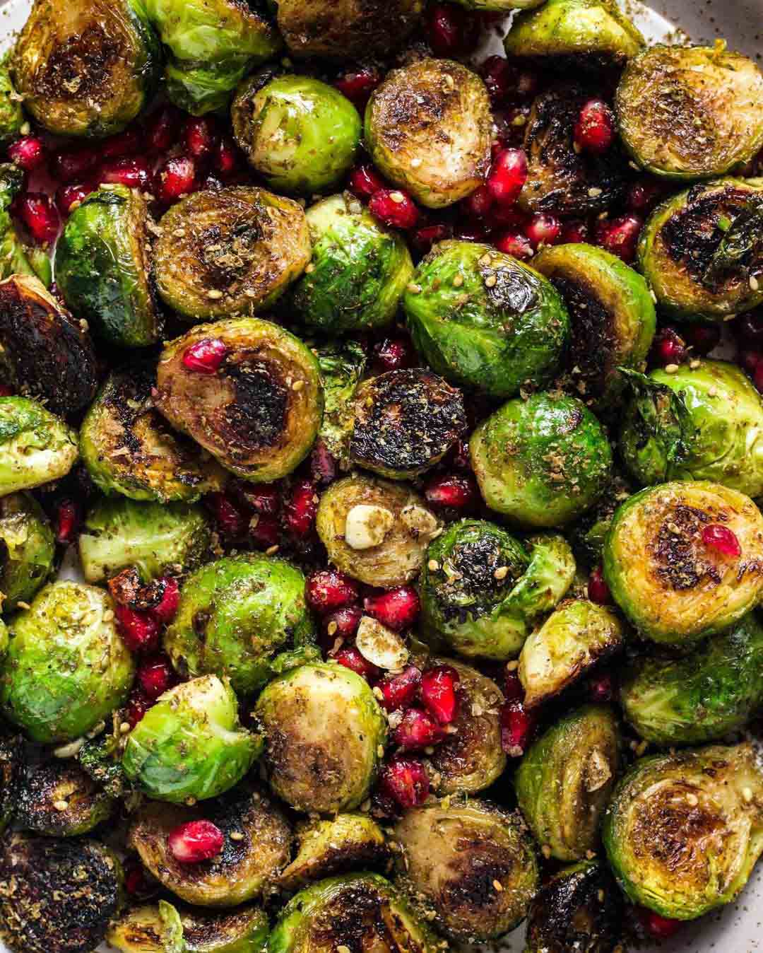 Charred Brussels Sprouts with Za'atar & Date Syrup recipe served.