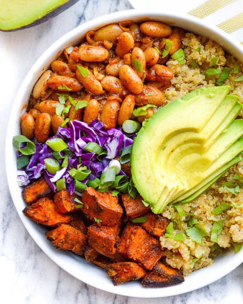 Chili Bean Buddha Bowl recipe served in a bowl.