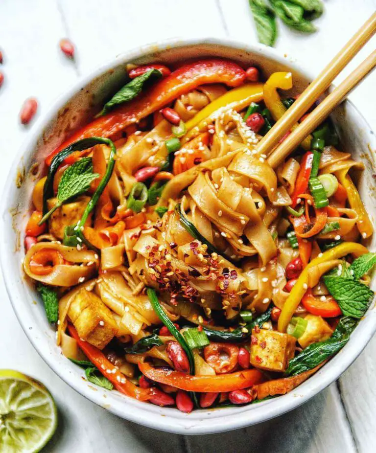 Drunken Thai Noodles recipe served in a bowl.